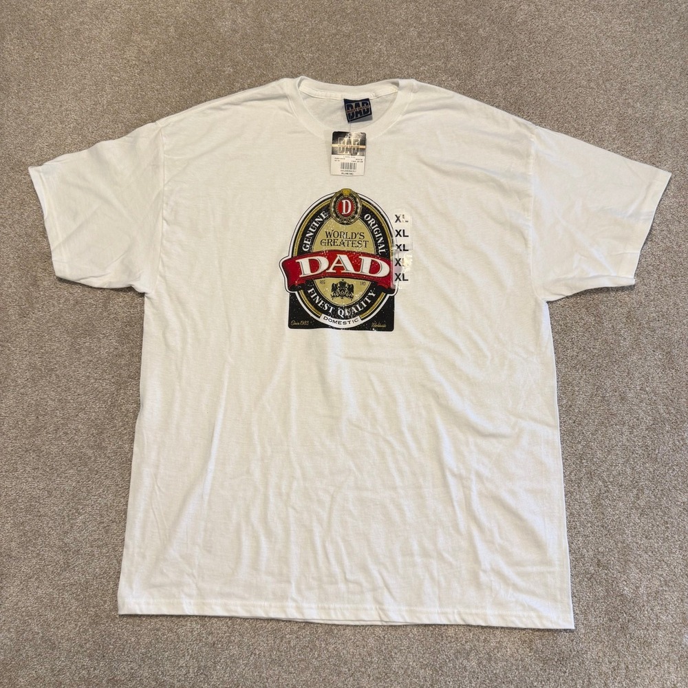 World's Greatest Dad T-Shirt Mens XL White Beer Label Graphic Novelty New